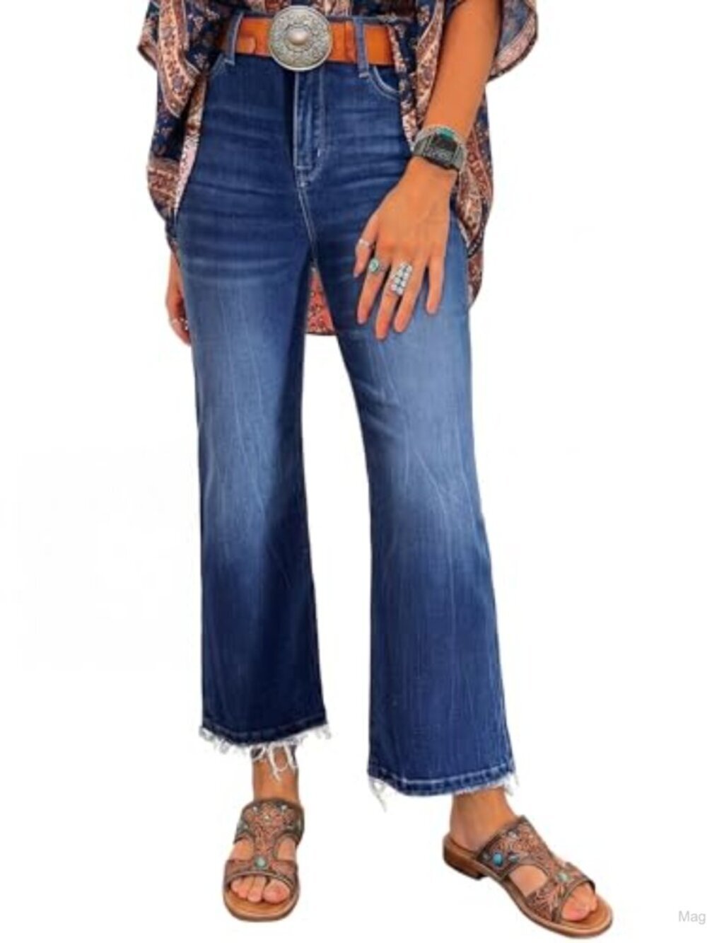 Simlakey Women High Waisted Wide Leg Flare Jeans Raw Hem Ankle Denim